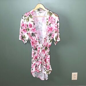 Show Me Your Mumu Floral Short Robe Pink Peony Tie Waist One Size OS Kimono